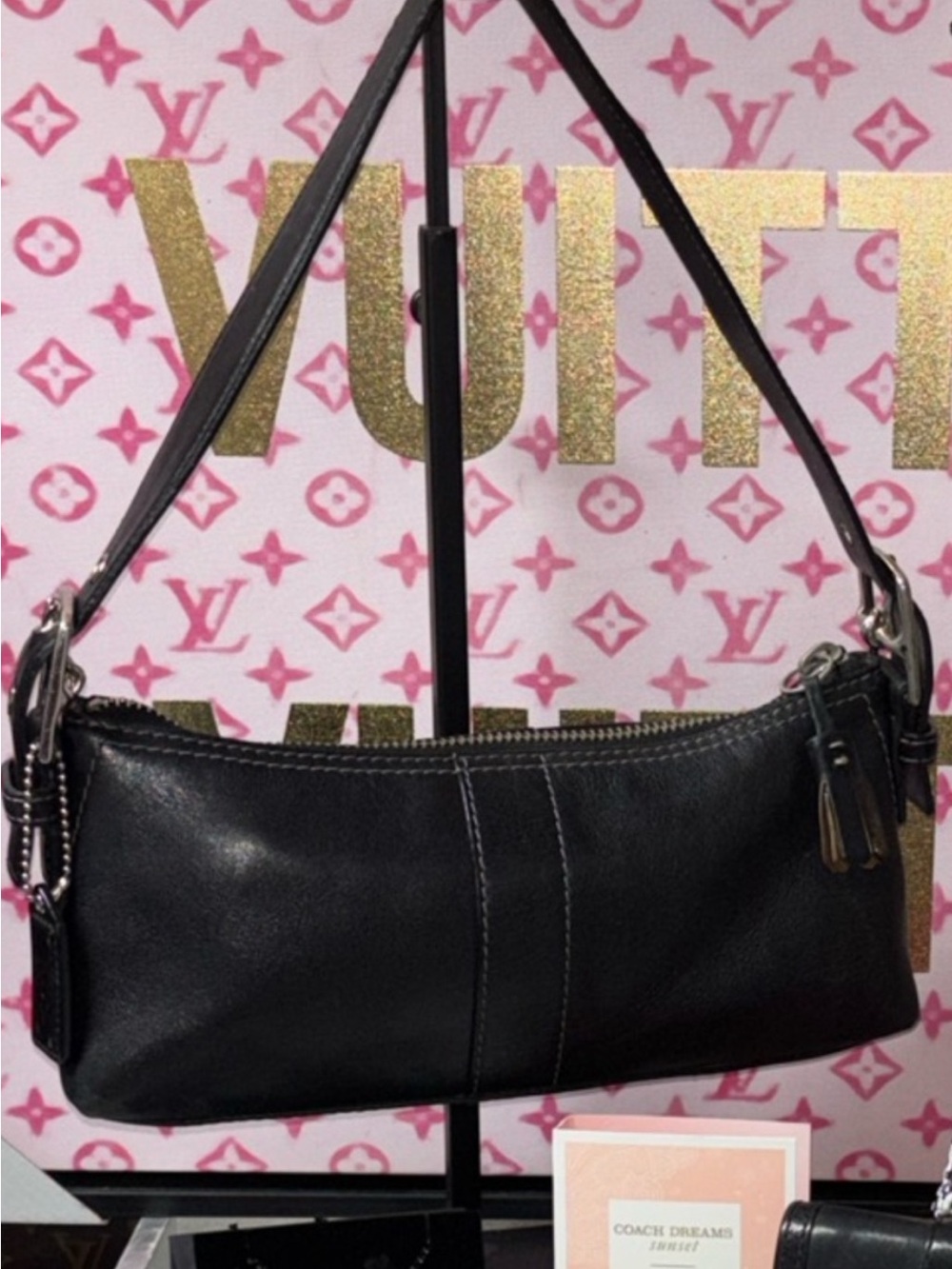 Coach Demi Baguette Black Leather Shoulder Bag